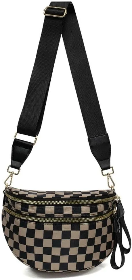 Checkered Sling Backpack Women Fanny Packs Crossbody Bags Bum Bag Cute Cross Body Hobo Shoulder Sport Wallet Purses 2025