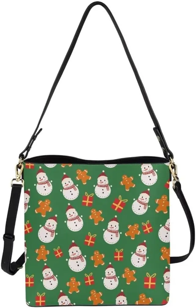Christmas Leather Bucket Bags for Women Lady Shopping Hobo Bags Classic Shoulder Purses Handbag Crossbody Bag