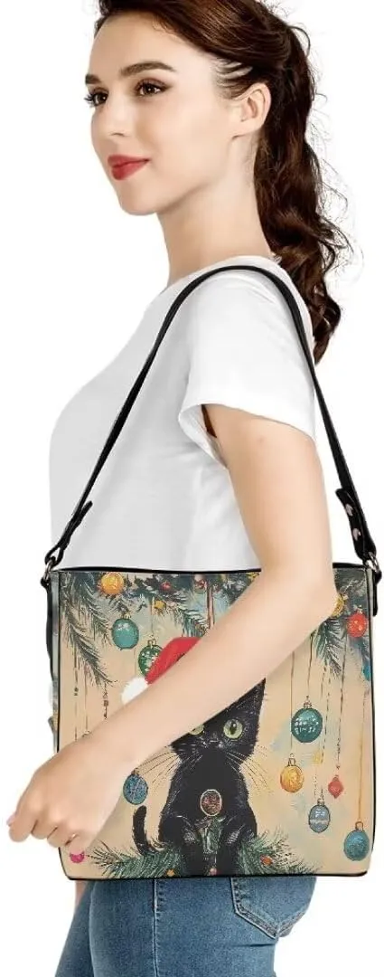 Christmas Leather Bucket Bags for Women Lady Shopping Hobo Bags Classic Shoulder Purses Handbag Crossbody Bag