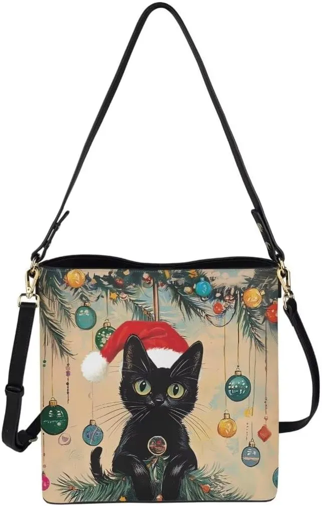 Christmas Leather Bucket Bags for Women Lady Shopping Hobo Bags Classic Shoulder Purses Handbag Crossbody Bag