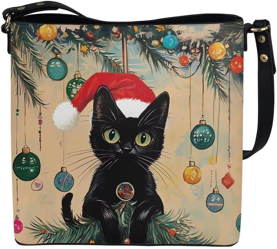 Christmas Leather Bucket Bags for Women Lady Shopping Hobo Bags Classic Shoulder Purses Handbag Crossbody Bag