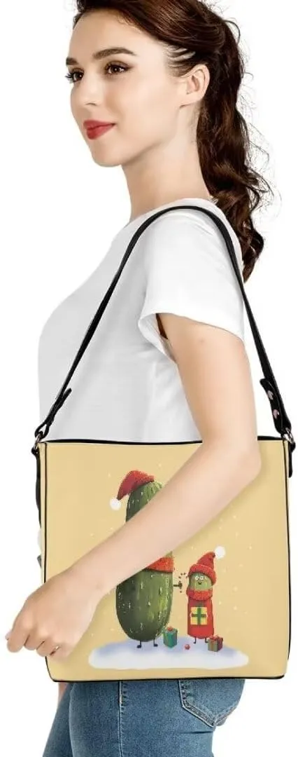 Christmas Leather Bucket Bags for Women Lady Shopping Hobo Bags Classic Shoulder Purses Handbag Crossbody Bag