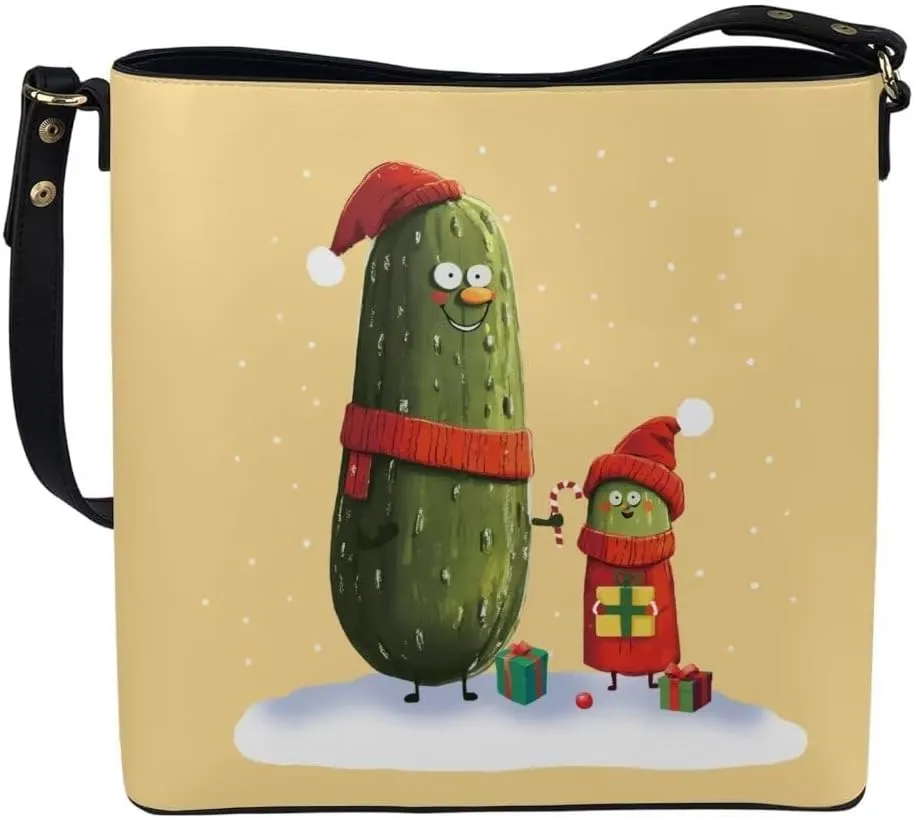 Christmas Leather Bucket Bags for Women Lady Shopping Hobo Bags Classic Shoulder Purses Handbag Crossbody Bag
