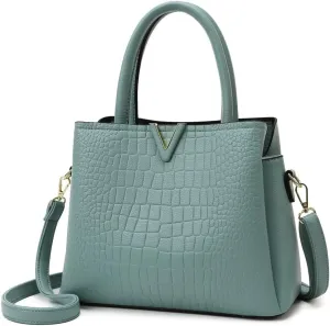 Classic Fashion Leather Satchel Handbag for Women Crocodile Pattern Big Capacity Shoulder Bag Handbag Purses (Brown)