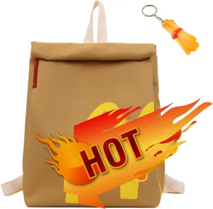 Classic Retro Backpack Bag Funny Set with Fries Creative Imitate Paper Large Capacity Canvas