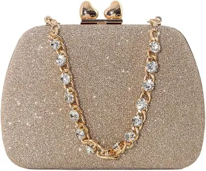 Classic Shinny Evening Bag for Women Crystal Diamond Removable Chain Clutch Purse Handbag for Festival Celebration