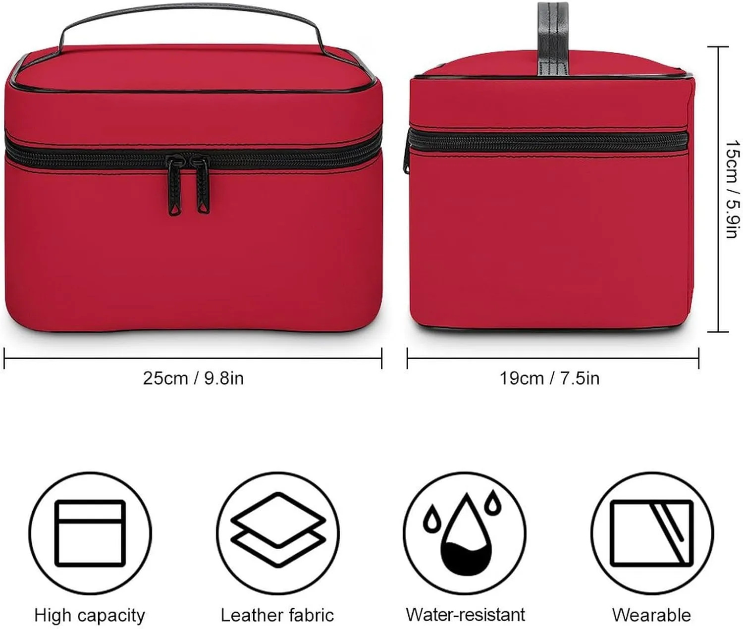 Classic Solid Red Makeup Bag, Portable Travel Cosmetic Case Zipper Toiletry Bag for Women Girls
