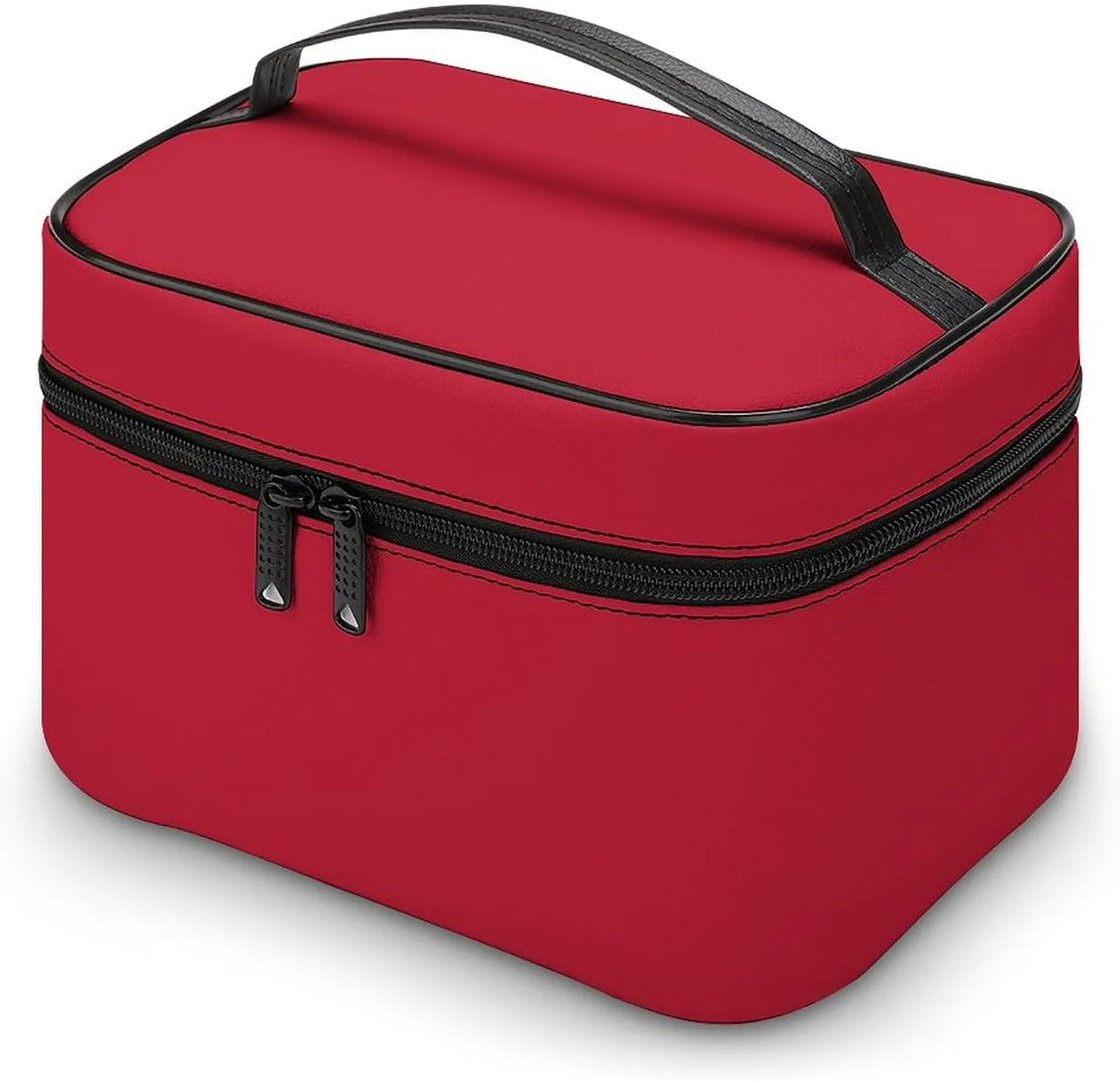 Classic Solid Red Makeup Bag, Portable Travel Cosmetic Case Zipper Toiletry Bag for Women Girls