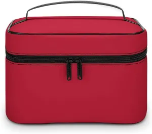 Classic Solid Red Makeup Bag, Portable Travel Cosmetic Case Zipper Toiletry Bag for Women Girls