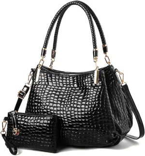 Classic Women Handbags & Wallet Sets Faux Leather Purses Tote Bags Top Handle Handbag Satchel Wristlets Bag 2-Pcs Set
