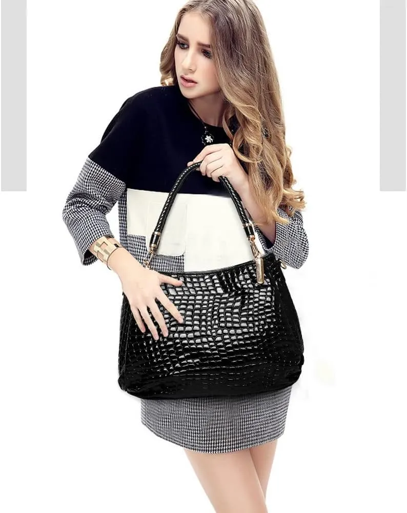 Classic Women Handbags & Wallet Sets Faux Leather Purses Tote Bags Top Handle Handbag Satchel Wristlets Bag 2-Pcs Set