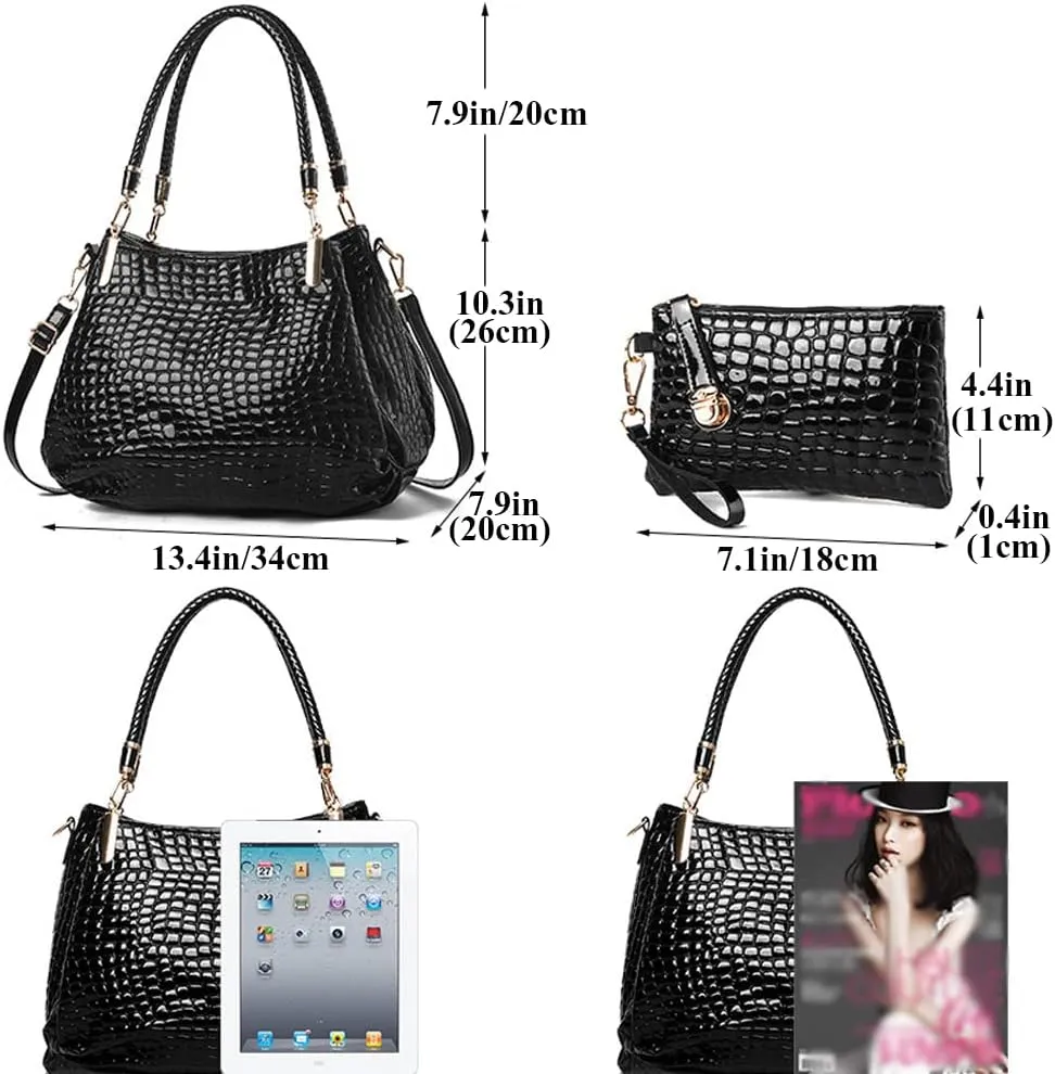 Classic Women Handbags & Wallet Sets Faux Leather Purses Tote Bags Top Handle Handbag Satchel Wristlets Bag 2-Pcs Set