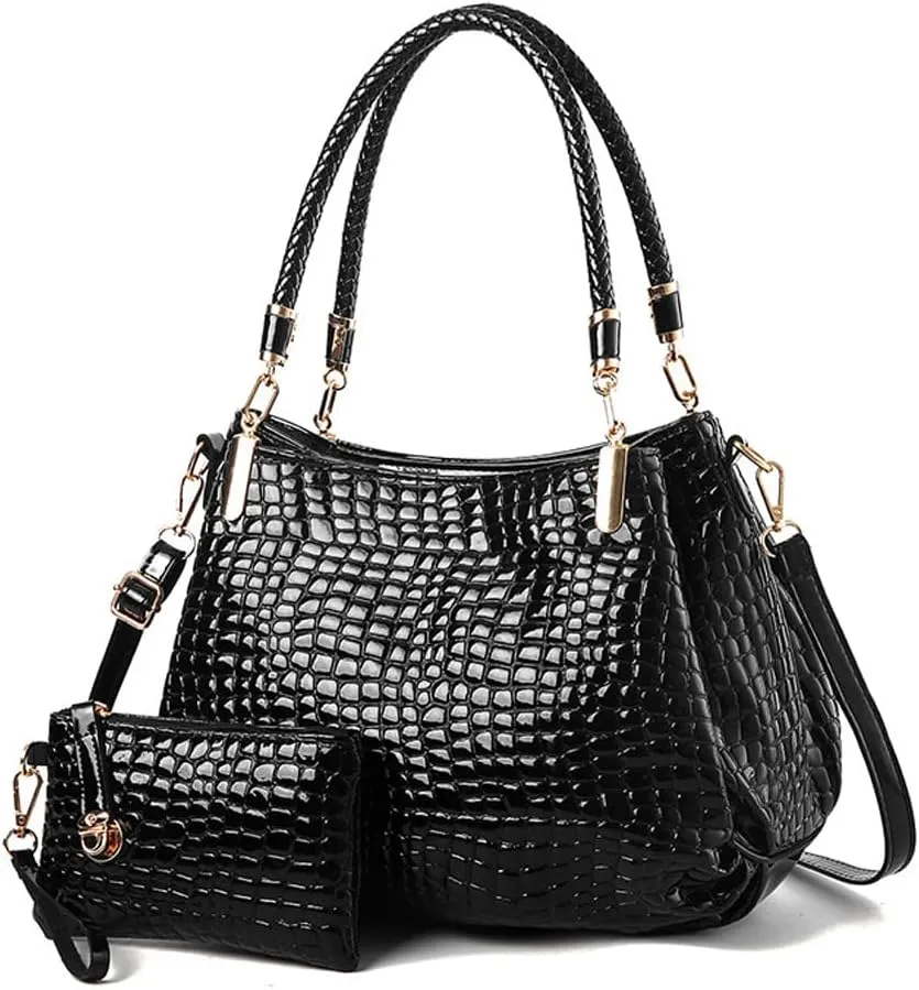 Classic Women Handbags & Wallet Sets Faux Leather Purses Tote Bags Top Handle Handbag Satchel Wristlets Bag 2-Pcs Set