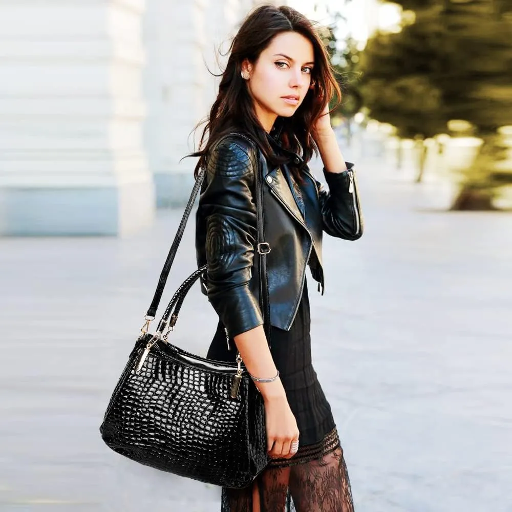 Classic Women Handbags & Wallet Sets Faux Leather Purses Tote Bags Top Handle Handbag Satchel Wristlets Bag 2-Pcs Set