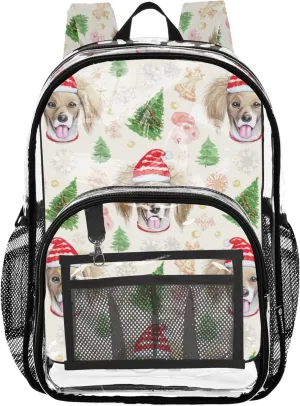 Clear Backpack for Women Boys Backpacks for Girls Large Plastic Approved Bag Christmas Dogs Beige