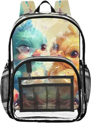 Clear Backpack for Women Cartoon Chickens Eggs Girls Backpack for Kids Clear School Shoulder Bag
