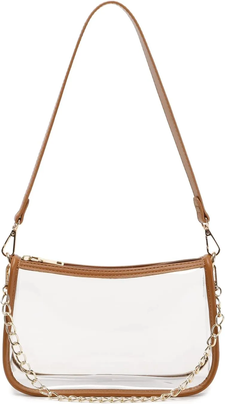 Clear Tote Bag Stadium Approved Clear Purse PVC Handbag Retro Classic Transparent Bag for Concert