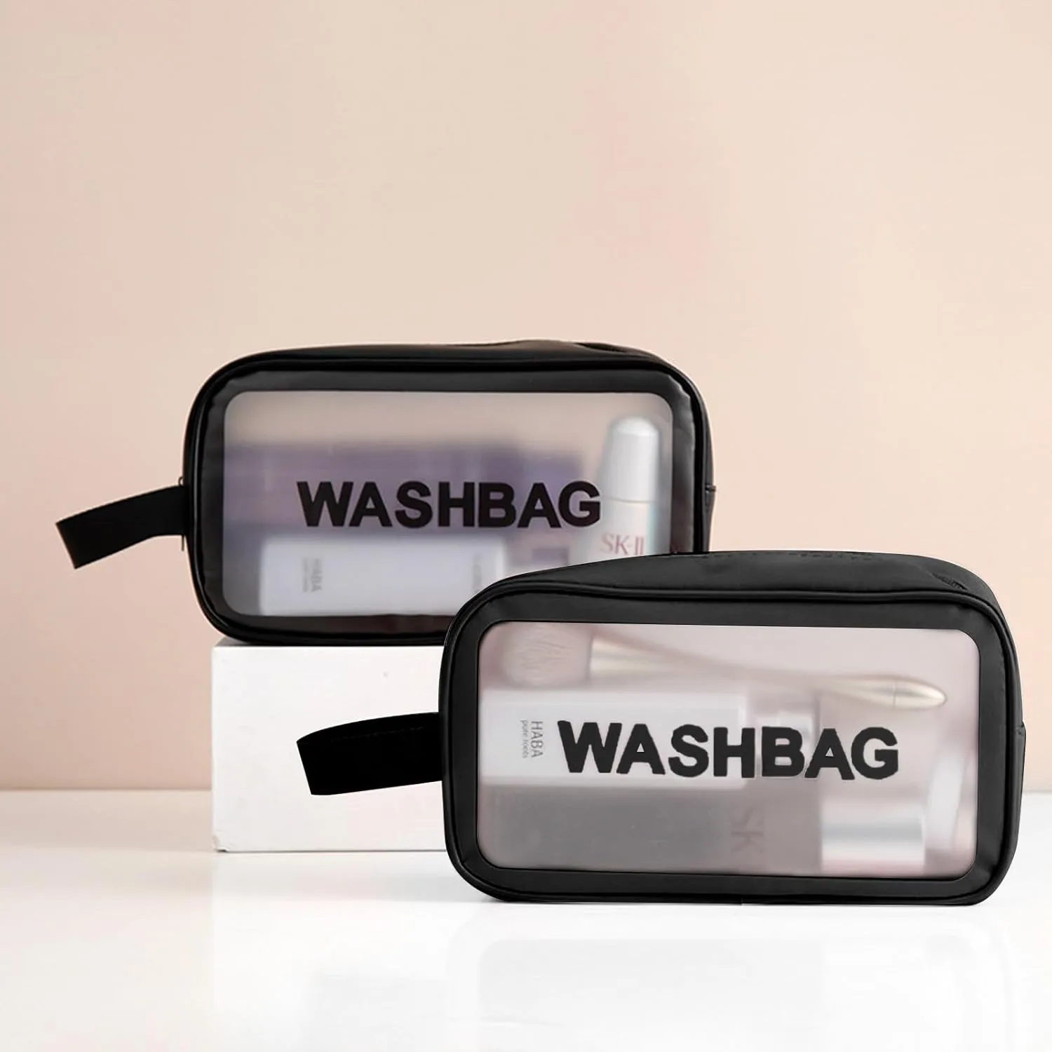 Clear Travel Toiletries Bag for Women,Travel Toiletry Bags Clear Wash Bag for Toiletries,PVC Waterproof Makeup Bag for Women and Girls, Muiticolor-black, M, Modern
