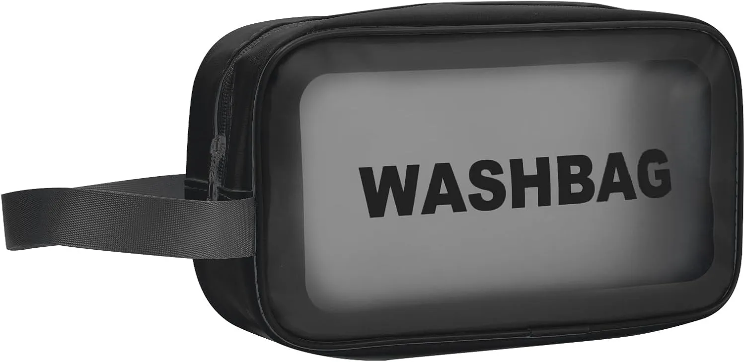 Clear Travel Toiletries Bag for Women,Travel Toiletry Bags Clear Wash Bag for Toiletries,PVC Waterproof Makeup Bag for Women and Girls, Muiticolor-black, M, Modern