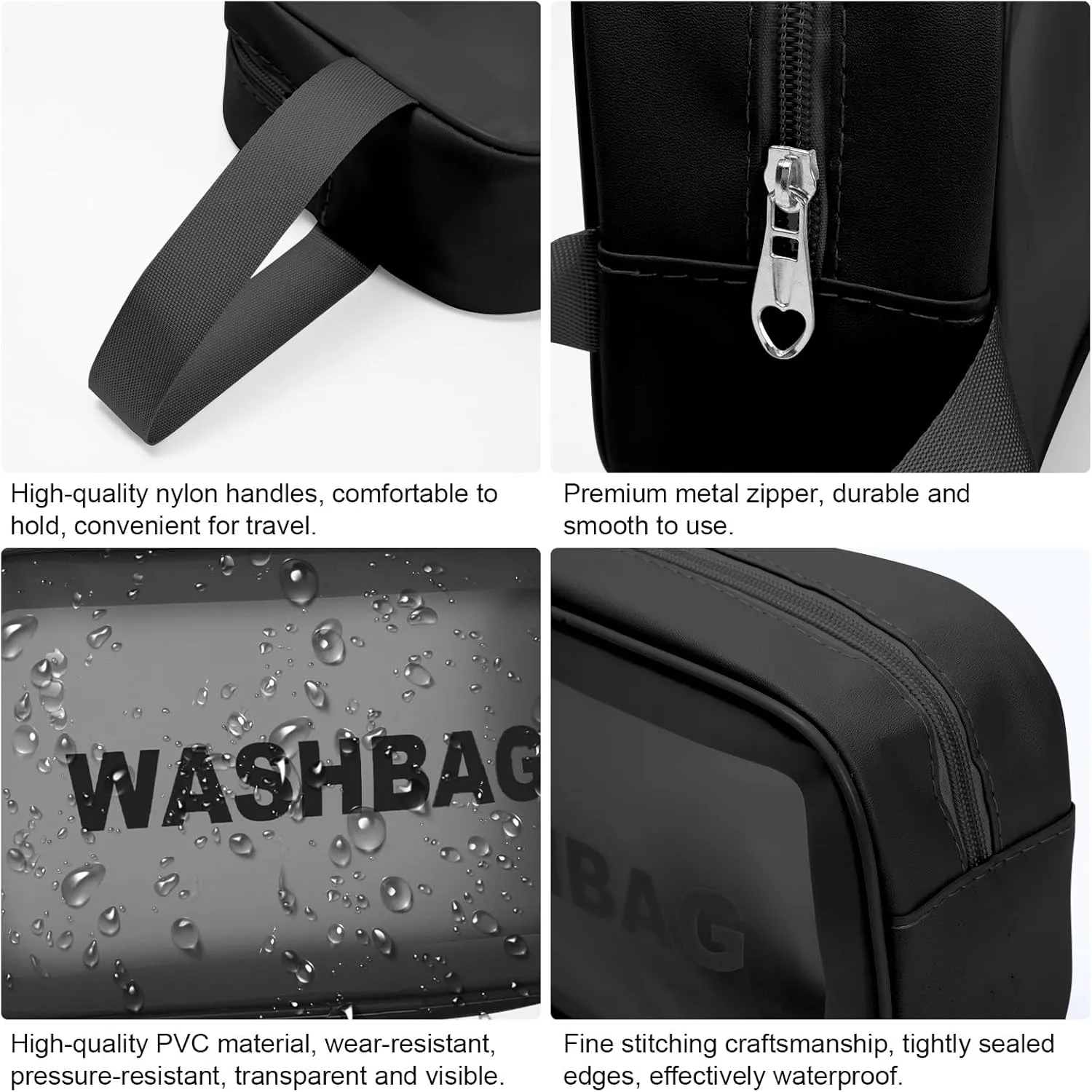 Clear Travel Toiletries Bag for Women,Travel Toiletry Bags Clear Wash Bag for Toiletries,PVC Waterproof Makeup Bag for Women and Girls, Muiticolor-black, M, Modern