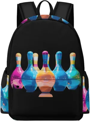 Colorful Bowling Pins Backpack Printed Laptop Backpack Carry on Backpack Casual Shoulder Bag for Women Men