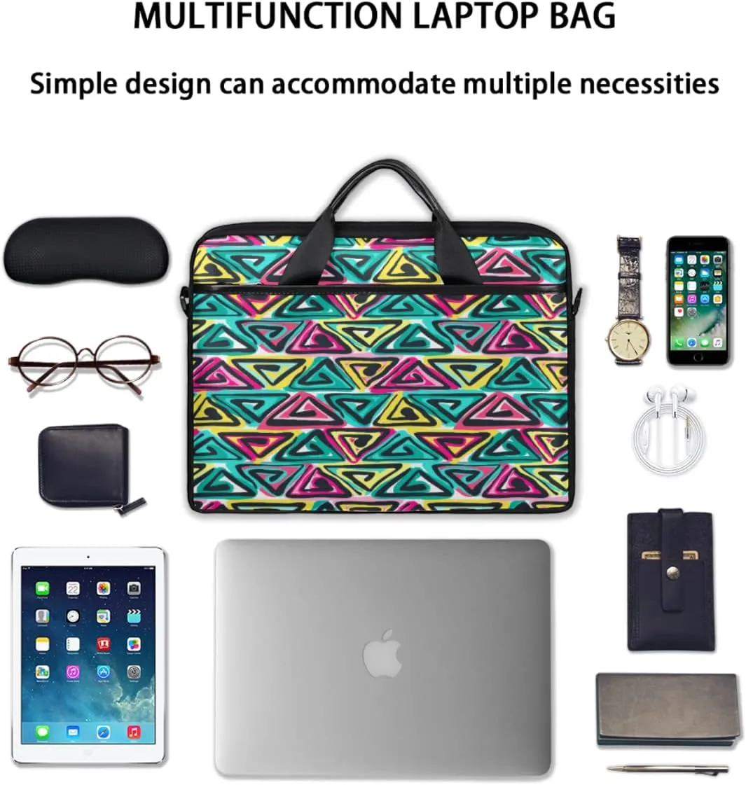 Colorful Hand Drawn Boho Laptop Shoulder Messenger Bag Waterproof Laptop Briefcase with Handle and Padded Strap Case Sleeve