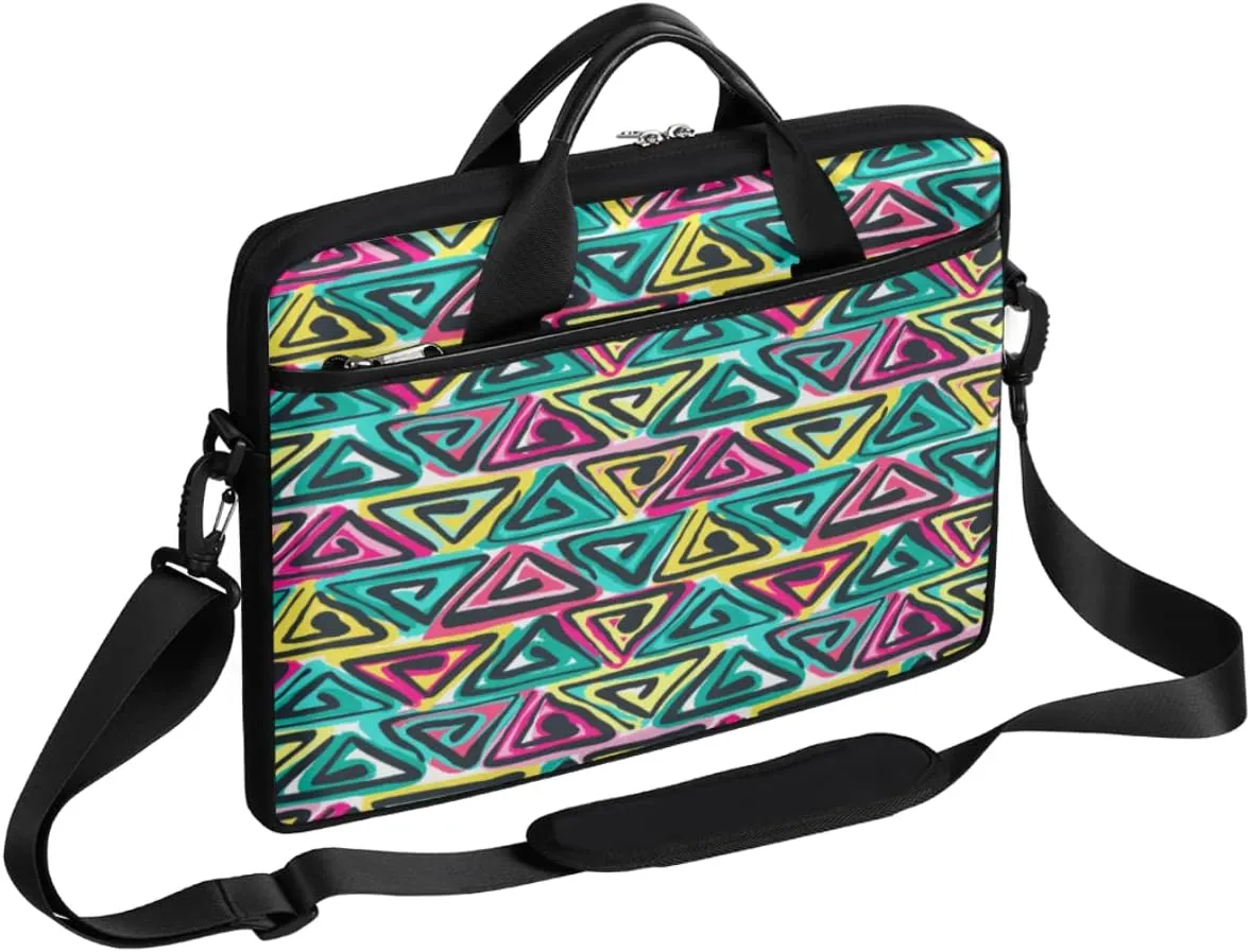 Colorful Hand Drawn Boho Laptop Shoulder Messenger Bag Waterproof Laptop Briefcase with Handle and Padded Strap Case Sleeve