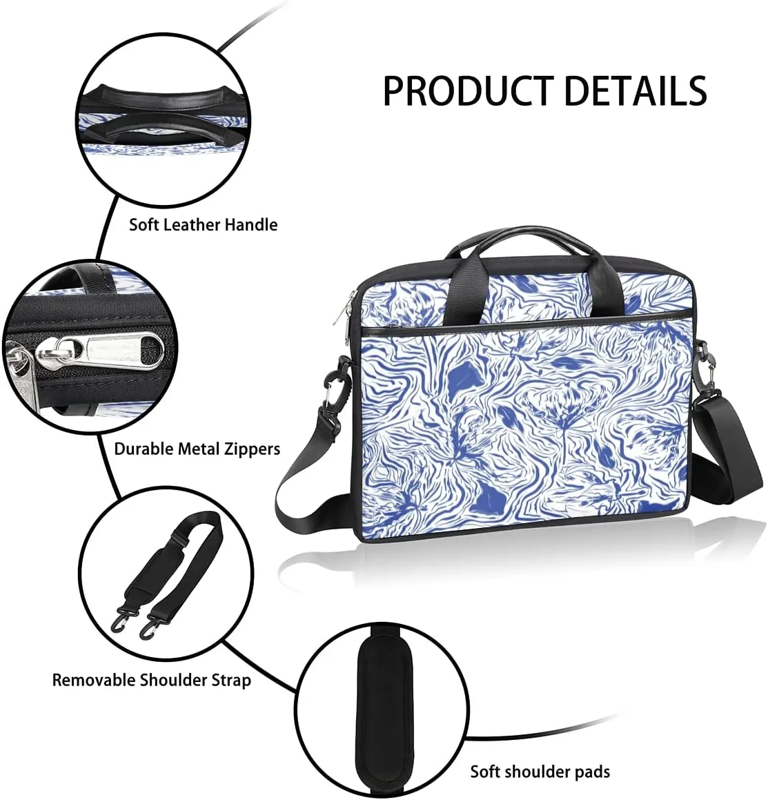 Colorful Hand Drawn Boho Laptop Shoulder Messenger Bag Waterproof Laptop Briefcase with Handle and Padded Strap Case Sleeve