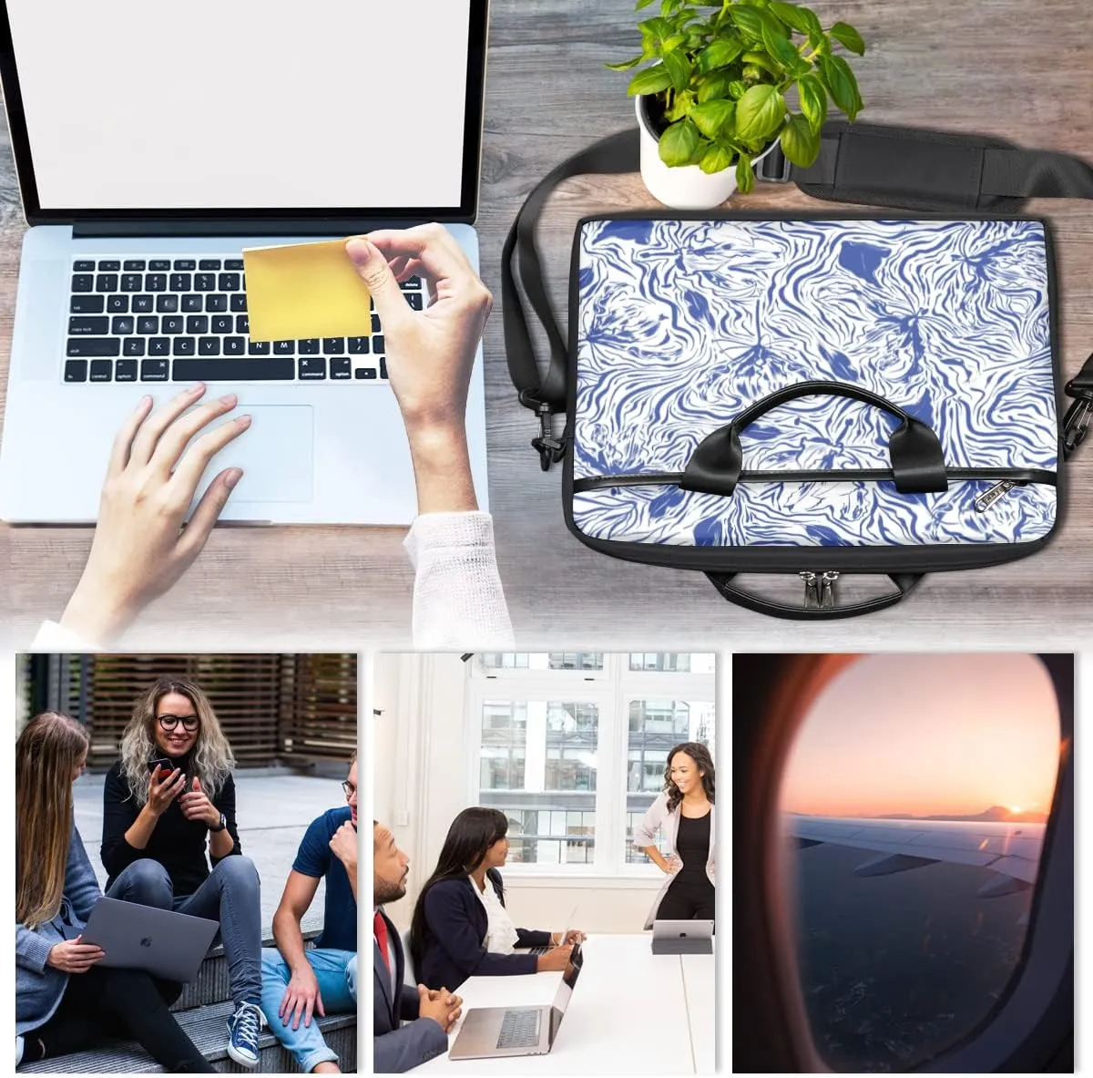 Colorful Hand Drawn Boho Laptop Shoulder Messenger Bag Waterproof Laptop Briefcase with Handle and Padded Strap Case Sleeve