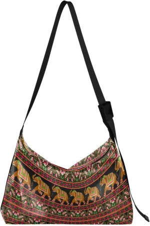 Colorful Indian Elephant Hobo Crossbody Bags for Women Leather Large Shoulder Bag Cross Body Classic Floral Motifs Trendy Womens Tote Bags Handbag for Travel Shopping