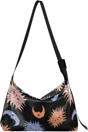Colorful Sun Moon Hobo Crossbody Bags for Women Leather Large Shoulder Bag Cross Body Boho Witchy Trendy Womens Tote Bags Handbag for Travel Shopping