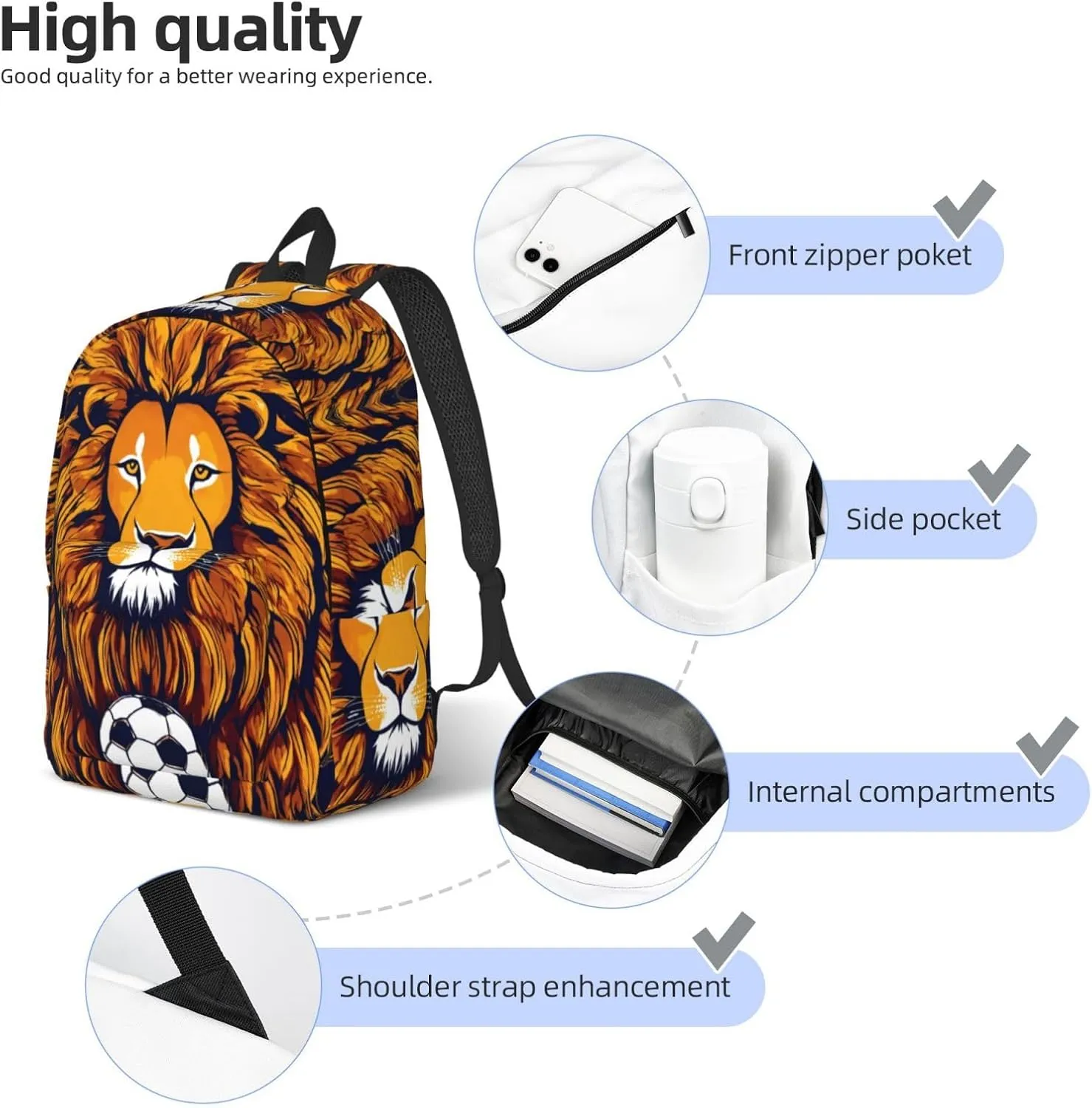 Cool Lion print Hiking Backpack Casual Daypack Outdoor Travel Backpacks Bookbag for Men Women Adult
