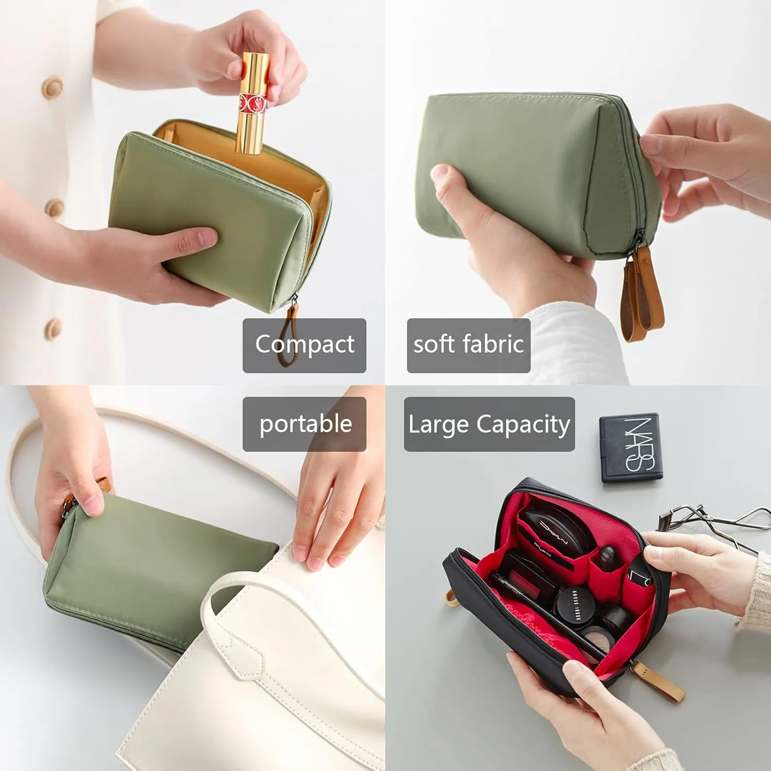 Cosmetic Beauty Bag for Purse Travel Handy Makeup Pouch for Women Girls (All Black)