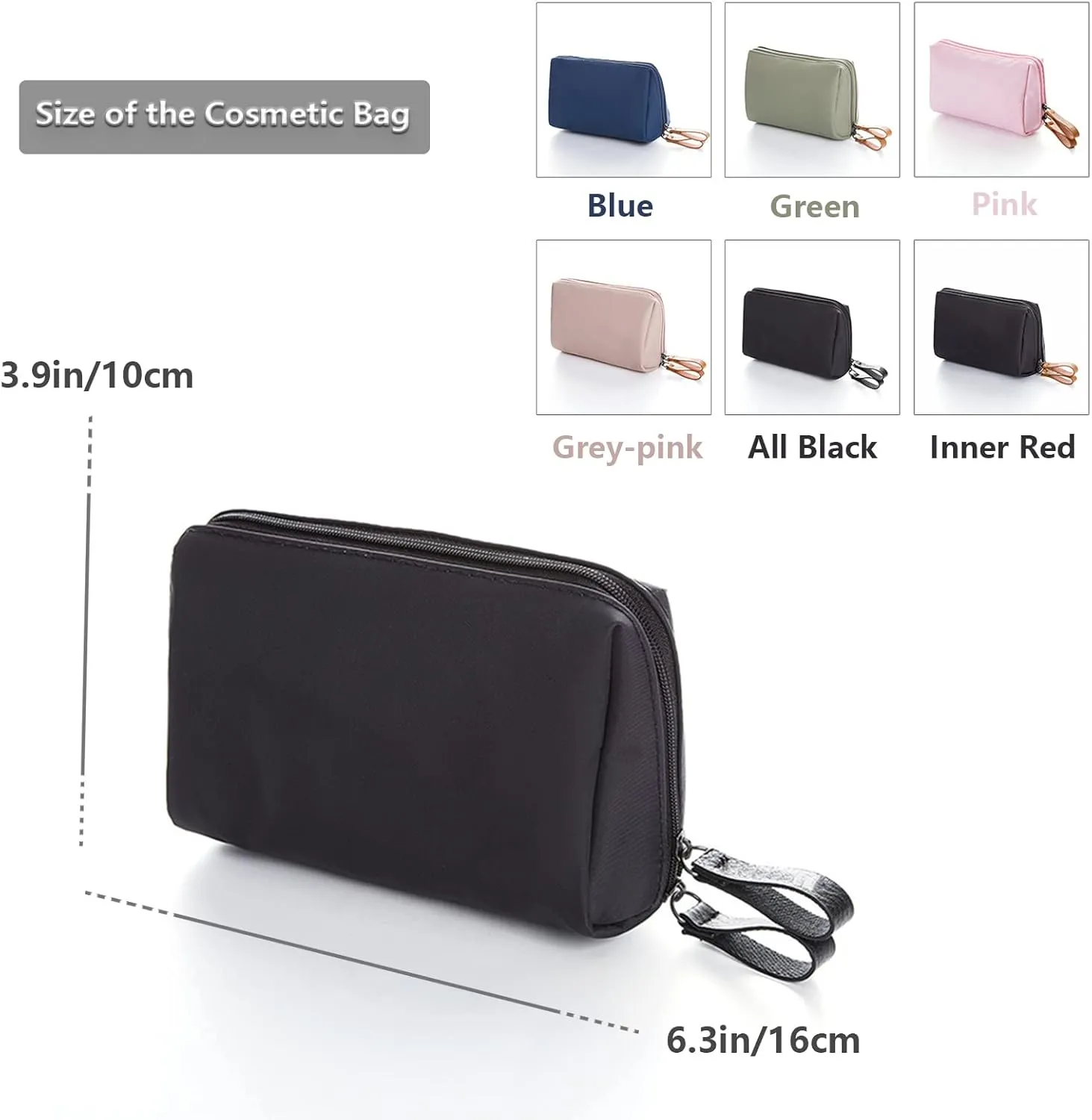 Cosmetic Beauty Bag for Purse Travel Handy Makeup Pouch for Women Girls (All Black)
