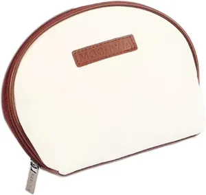 Cosmetic Makeup Bag, Half Moon Portable Travel Small Bag, Handy Purse Organizer Bag, Retro Style Design Canvas Cosmetic Bag Pouch for Women Girls Gifts, Beige with Brown