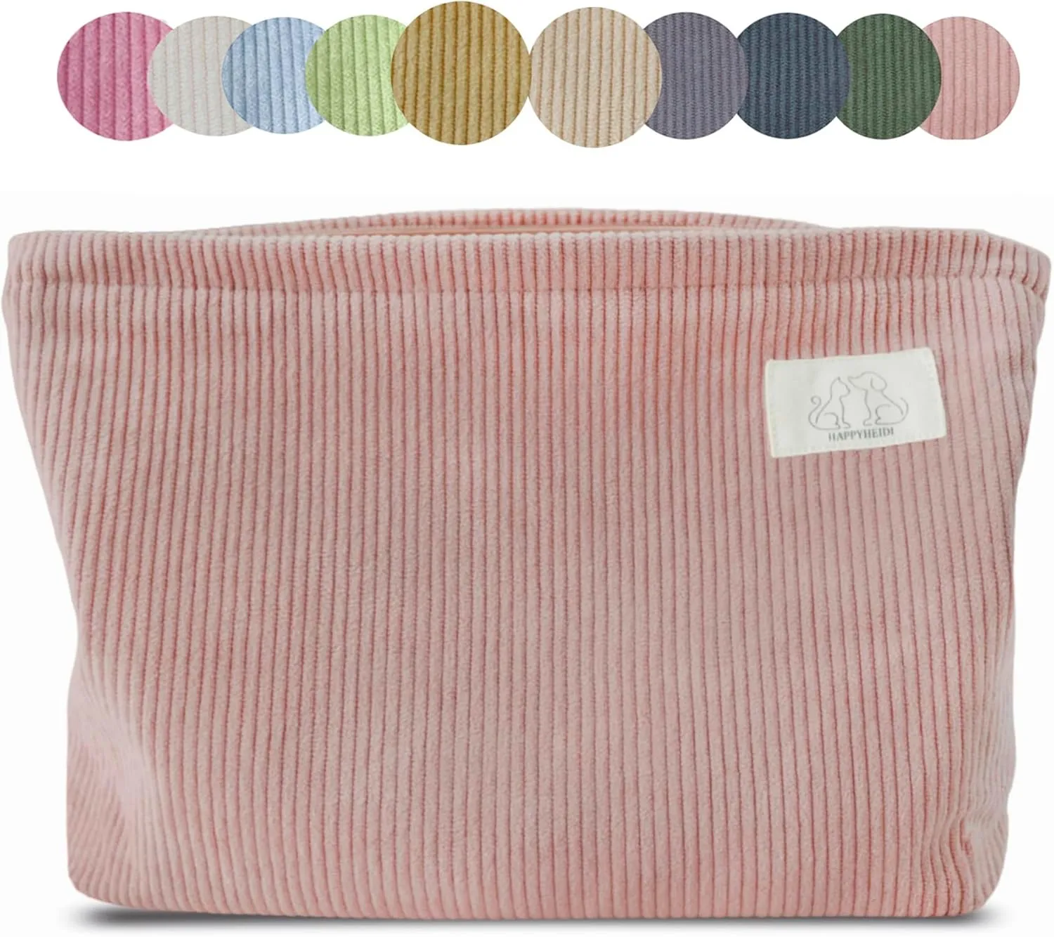 Creamy Pink Corduroy Makeup Bag Cosmetic Toiletry Travel Pouch, Make Up Accessory Purse Organizer, Canvas Lined