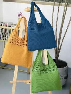 Crochet Tote Bag Fairycore Hobo Bag Women's Pack Summer Beach Bag Big Purses Casual Hollow Woven Shoulder Bags