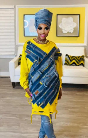 Custom Shirt / Dress With Denim Embellishment