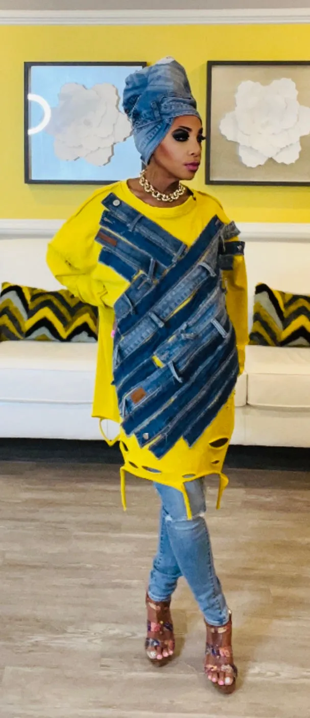 Custom Shirt / Dress With Denim Embellishment
