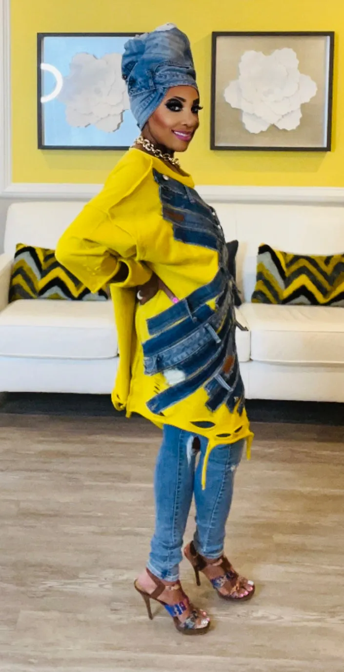 Custom Shirt / Dress With Denim Embellishment