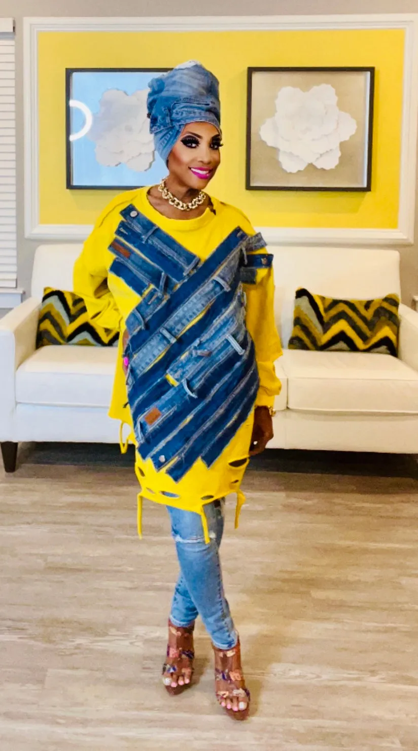 Custom Shirt / Dress With Denim Embellishment