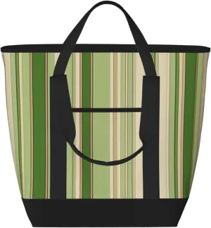 Cute Classic Green Striped Printed Travel Tote Bag for Women,Large Capacity Insulated Tote Bags for Work and Shopping