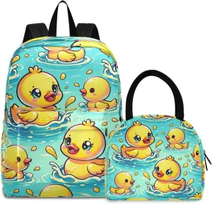 Cute Ducks Blue Backpacks and Lunchboxes Picnic Backpack Waterproof, Bags for School Kids