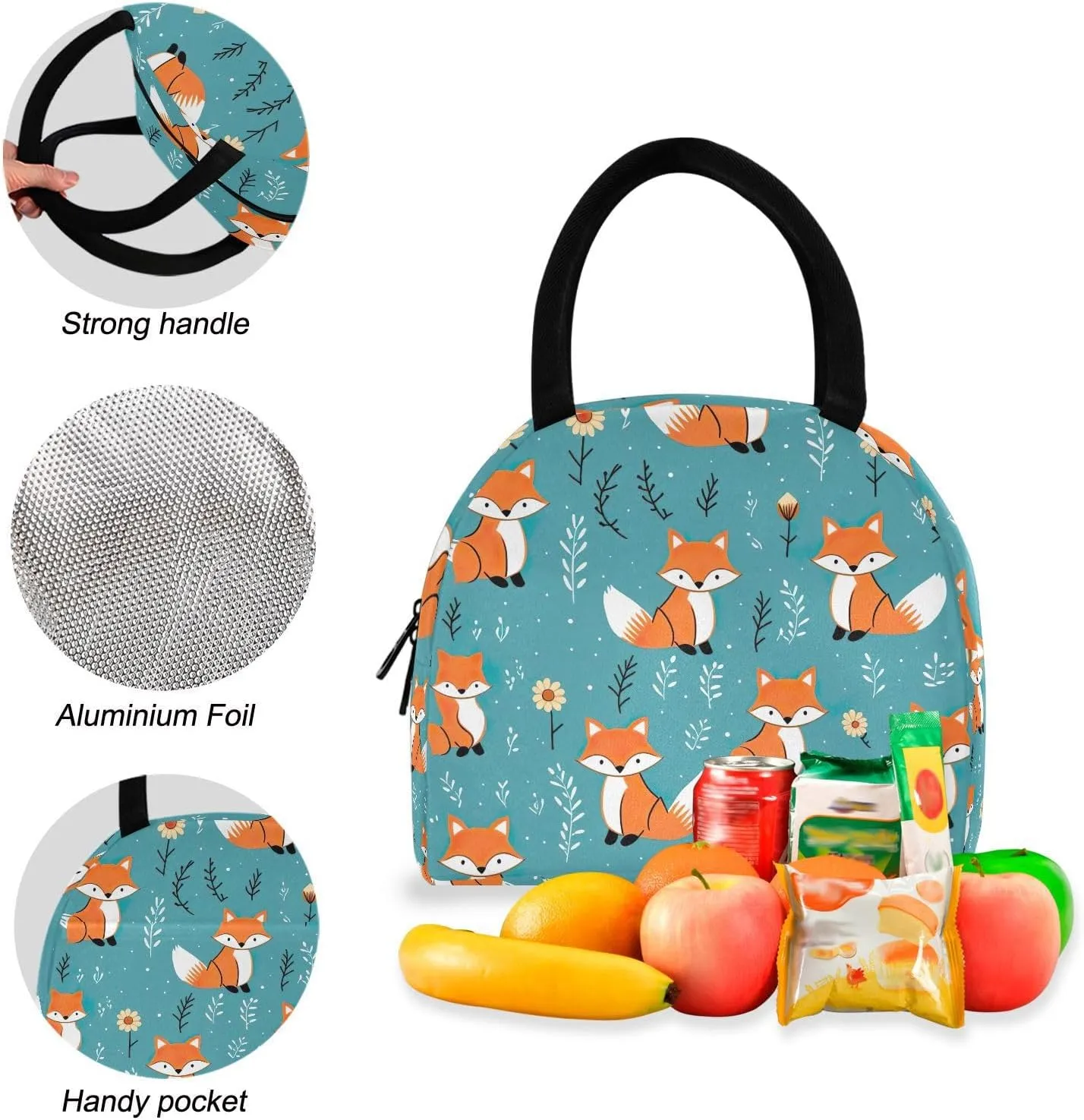 Cute Foxes Bookbag Lunch Box Set Camping Backpack Waterproof, Girls Backpack with Lunchbox, Boy Backpacks Elementary