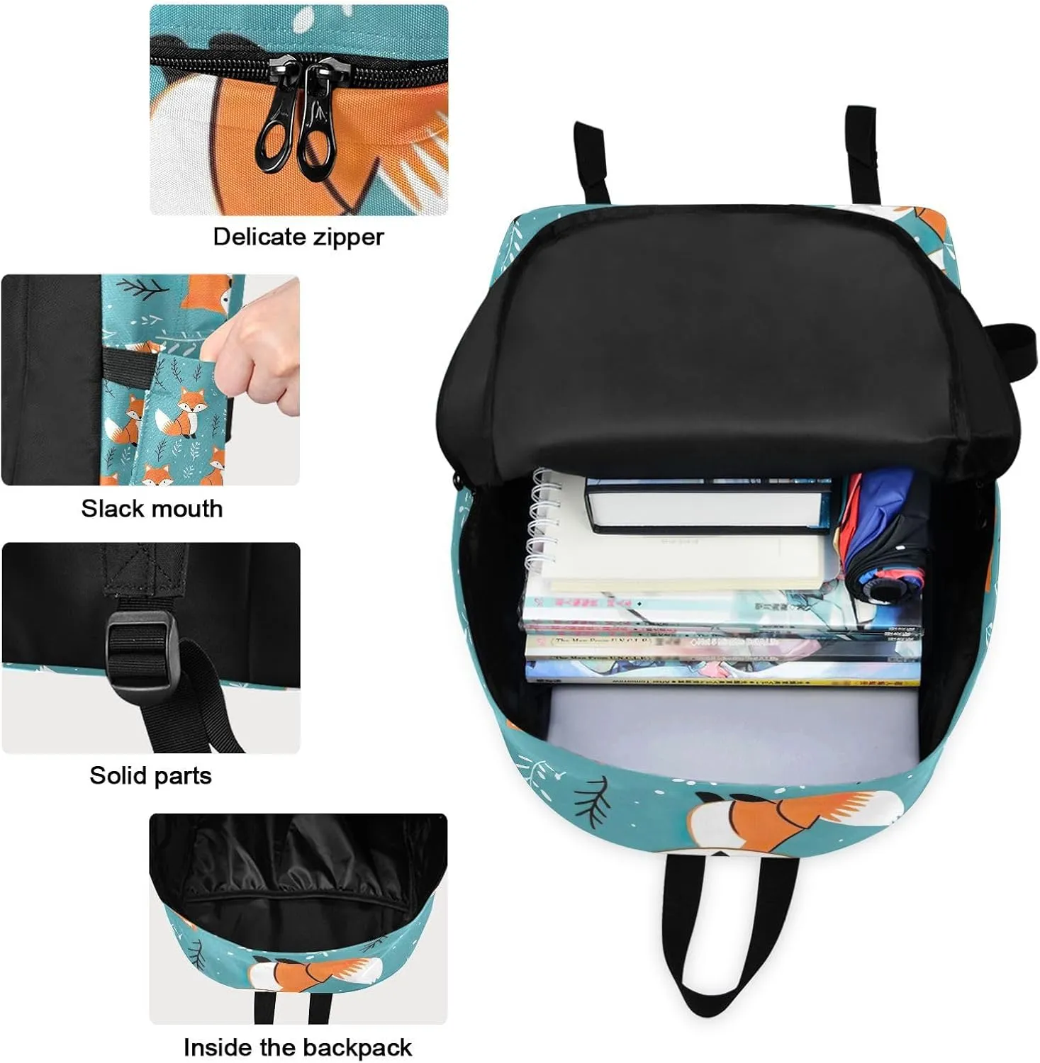 Cute Foxes Bookbag Lunch Box Set Camping Backpack Waterproof, Girls Backpack with Lunchbox, Boy Backpacks Elementary