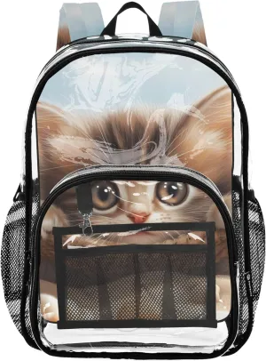 Cute Kitten Hammock Beach Clear Bag for Women Travel Kids Girls Backpack Boys Approved Shoulder Bag