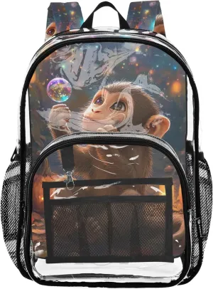 Cute Monkey Night Lantern Clear Backpack Women Cute Girls Backpack for Kids School Clear Shoulder Bag