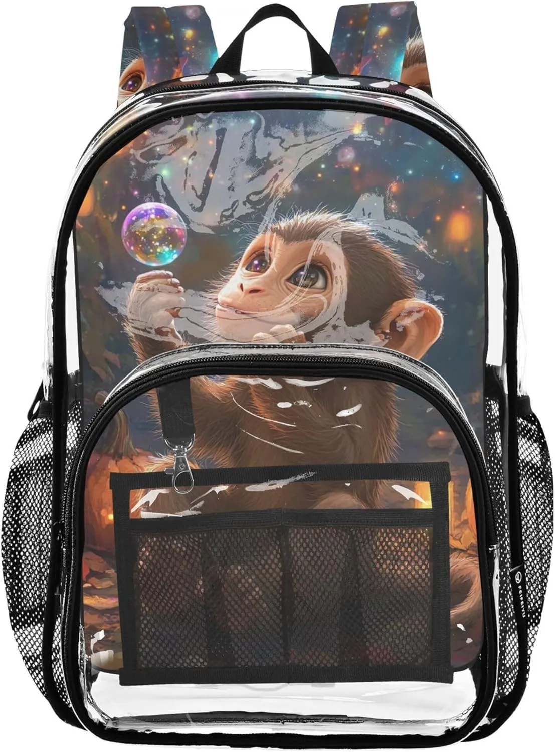 Cute Monkey Night Lantern Clear Backpack Women Cute Girls Backpack for Kids School Clear Shoulder Bag