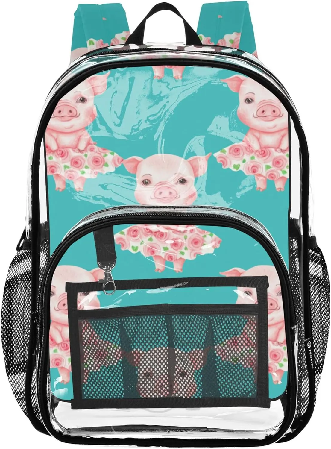 Cute Pig Print Watercolor Clear Backpack for Women Kids Girls Backpack Boys Large Plastic Approved Bag