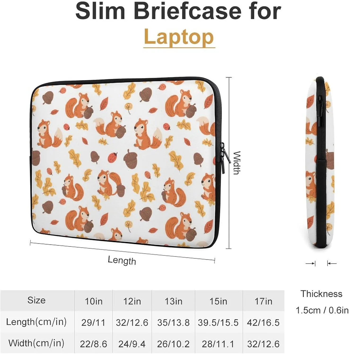 Cute Squirrel Personalized Laptop Bag Business Casual Laptop Cases Slim Computer Bag Briefcase